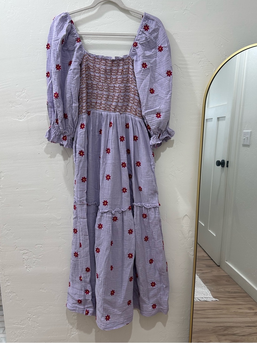 Lavender Floral Smocked Midi Dress